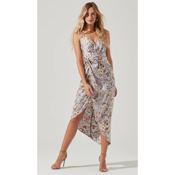 Astr Dresses & Skirts - ASTR Giselle Floral Twist Front Midi Dress Lavender Purple Gold Floral Small